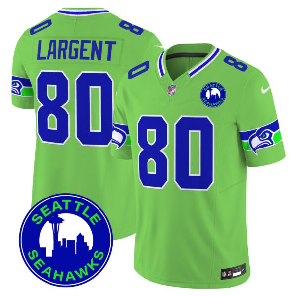 Men’s Seahawks 2024 Seattle City Patch Vapor Limited Jersey – All Stitched – Green – Steve Largent