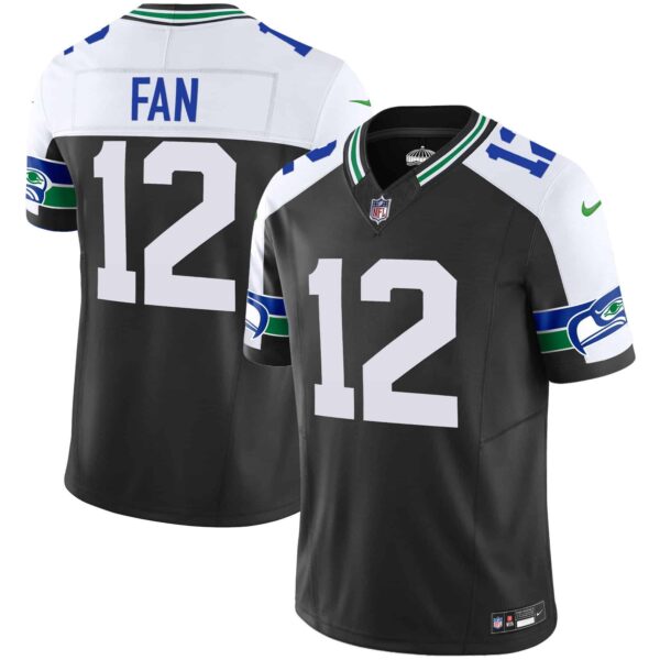 Men’s Seahawks Throwback Vapor Limited Jersey – All Stitched – Black Alternate – 12th Fan