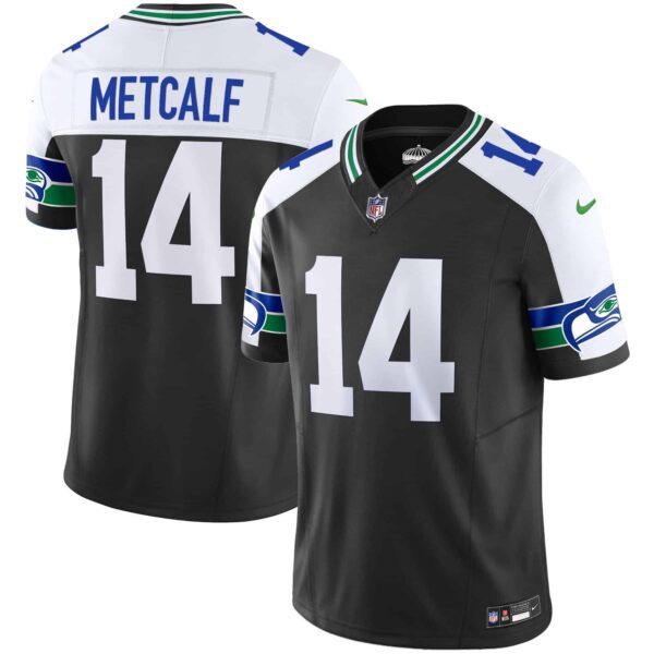 Men’s Seahawks Throwback Vapor Limited Jersey – All Stitched – Black Alternate – DK Metcalf