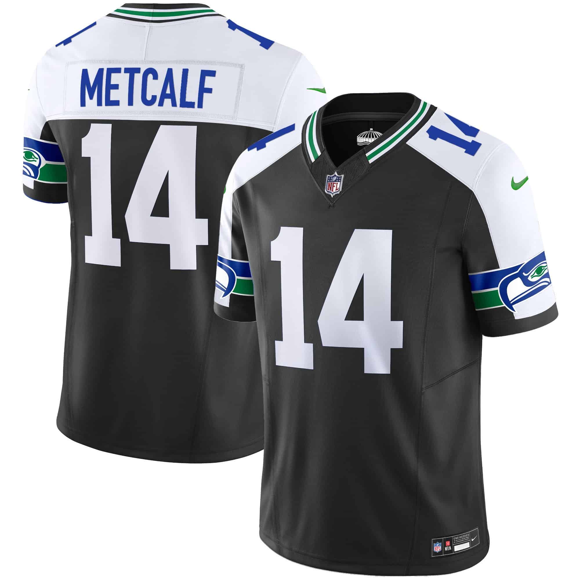 Men’s Seahawks Throwback Vapor Limited Jersey – All Stitched – Black Alternate – DK Metcalf