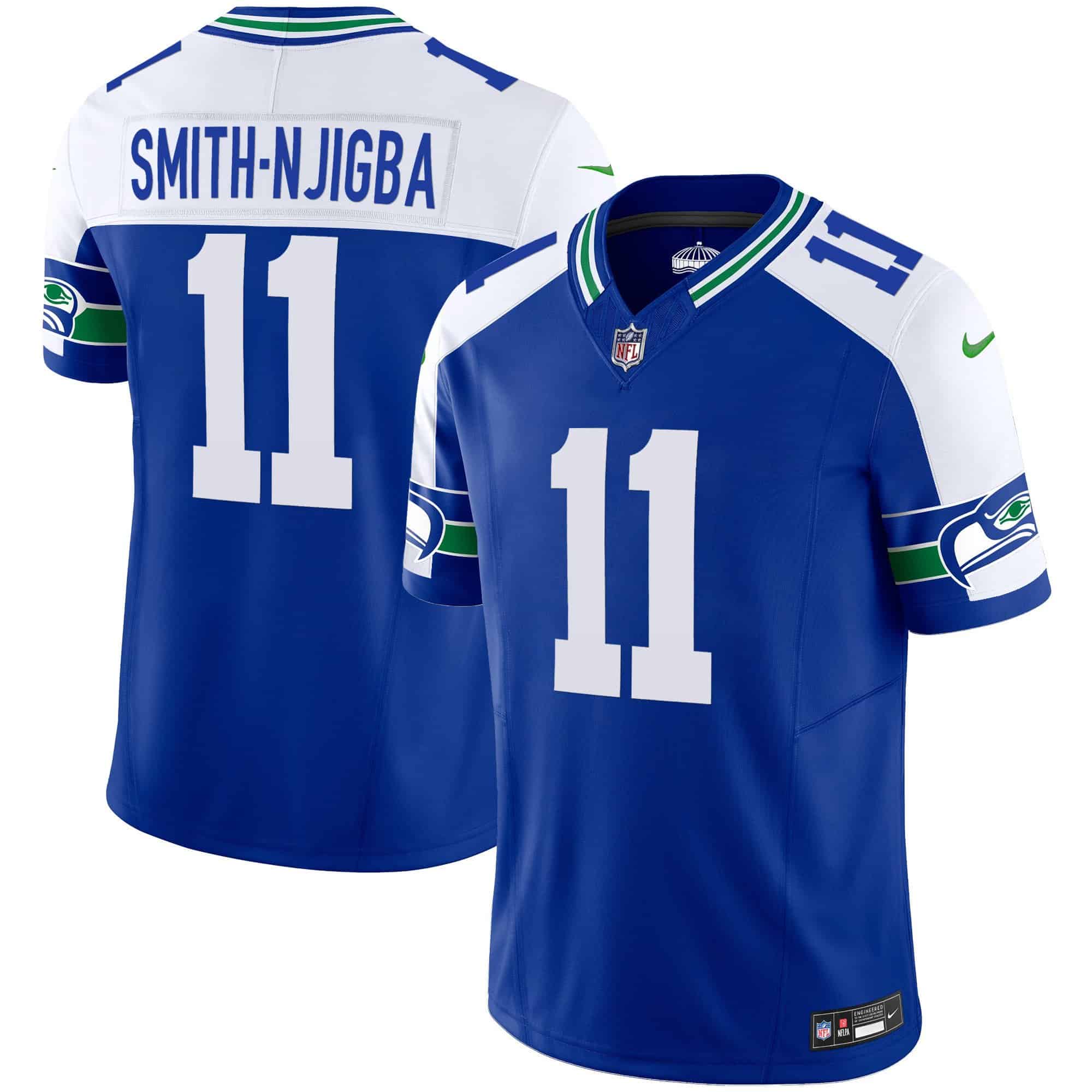 Men’s Seahawks Throwback Vapor Limited Jersey – All Stitched – Royal Alternate – Smith-Njigba