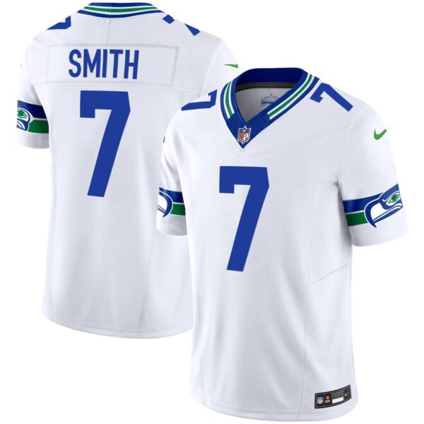 Men’s Seahawks Throwback Vapor Limited Jersey – All Stitched – White – Geno Smith