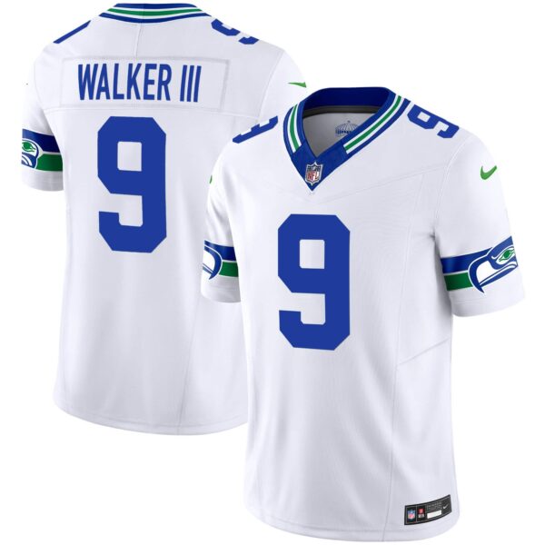 Men’s Seahawks Throwback Vapor Limited Jersey – All Stitched – White – Walker III