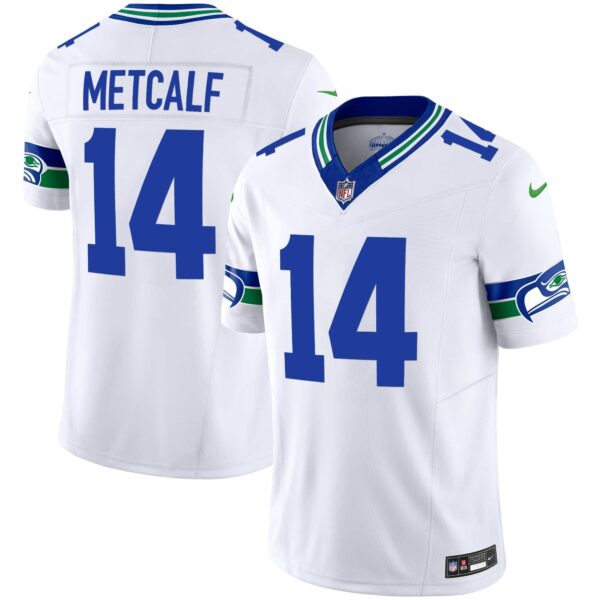 Men’s Seahawks Throwback Vapor Limited Jersey – All Stitched – White – DK Metcalf