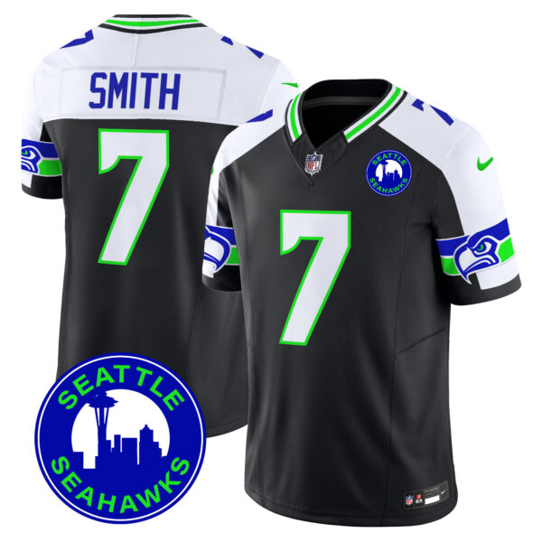Men’s Seahawks 2024 Seattle City Patch Vapor Limited Jersey – All Stitched – Black Alternate – Geno Smith