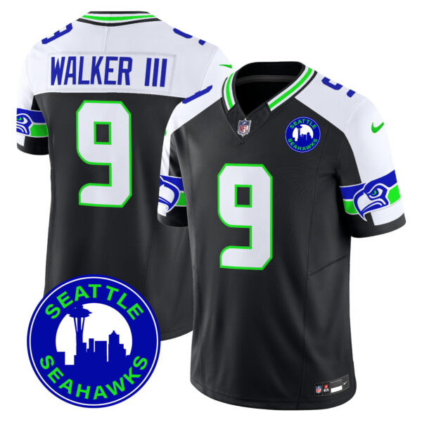Men’s Seahawks 2024 Seattle City Patch Vapor Limited Jersey – All Stitched – Black Alternate – Walker III