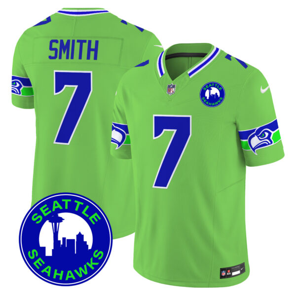 Men’s Seahawks 2024 Seattle City Patch Vapor Limited Jersey – All Stitched – Green – Geno Smith