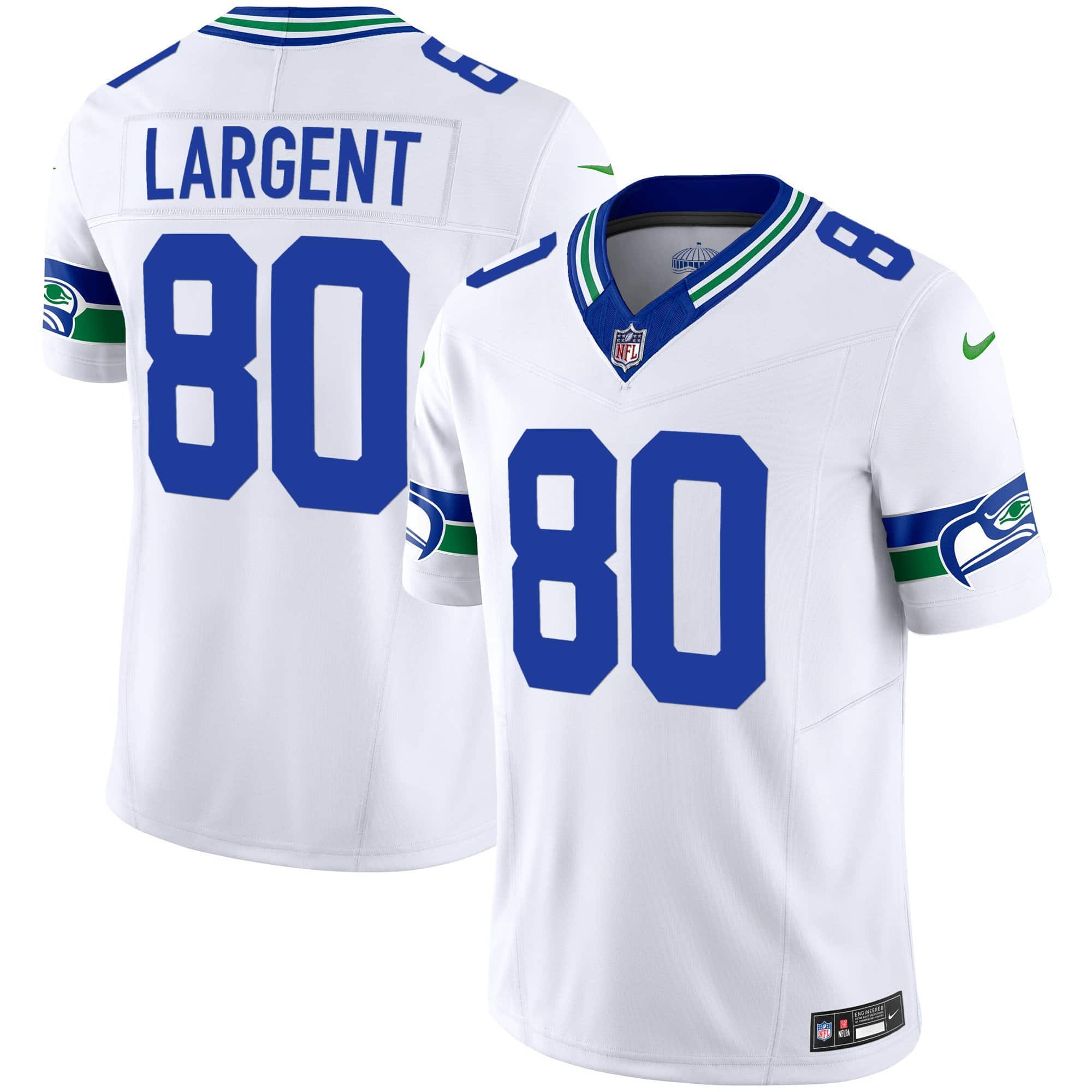 Men’s Seahawks Throwback Vapor Limited Jersey – All Stitched – White – Steve Largent