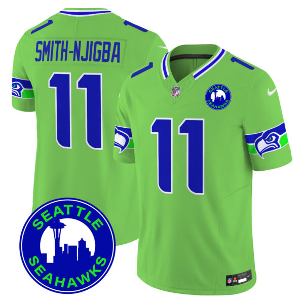 Men’s Seahawks 2024 Seattle City Patch Vapor Limited Jersey – All Stitched – Green – Smith-Njigba