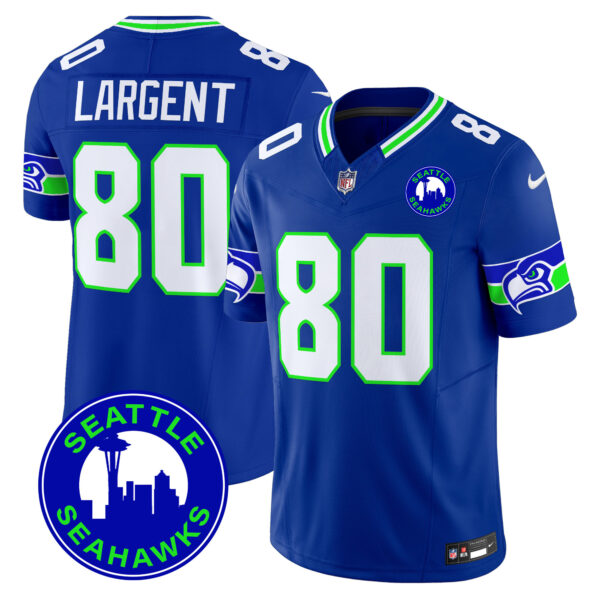 Men’s Seahawks 2024 Seattle City Patch Vapor Limited Jersey – All Stitched – Royal – Steve Largent