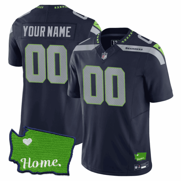 Seattle Seahawks Washington Home Patch Custom Jersey – All Stitched – Youth – Navy