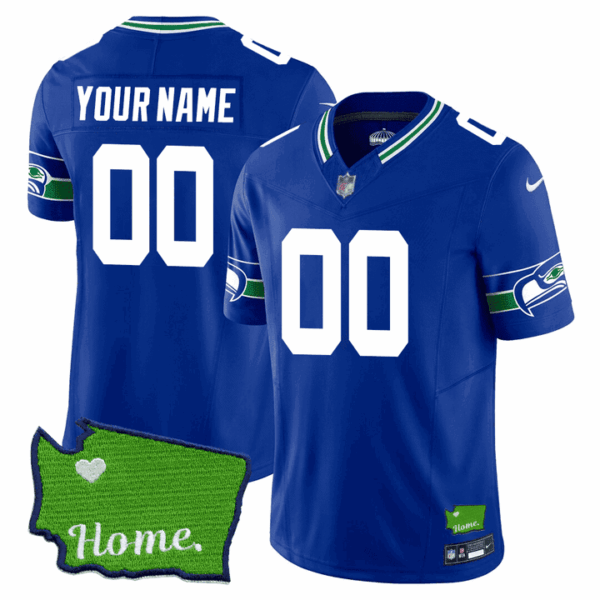 Seattle Seahawks Washington Home Patch Custom Jersey – All Stitched – Youth – Royal
