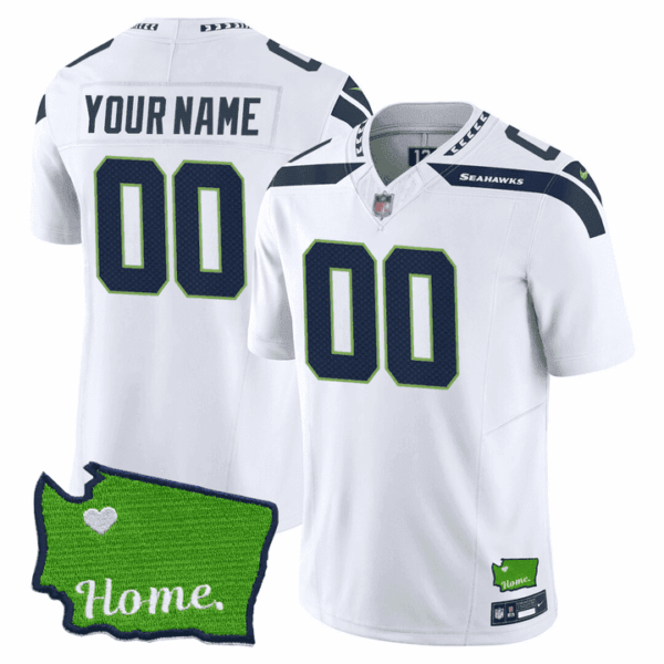 Seattle Seahawks Washington Home Patch Custom Jersey – All Stitched – Men – White