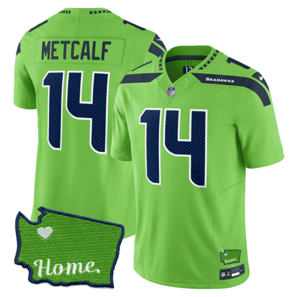 Men’s Seattle Seahawks Washington Home Patch Jersey – All Stitched – Green – DK Metcalf