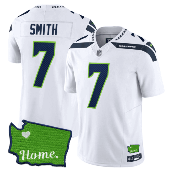 Men’s Seattle Seahawks Washington Home Patch Jersey – All Stitched – White – Geno Smith