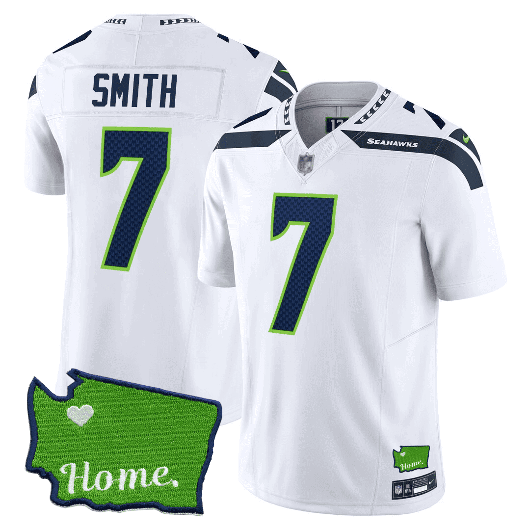 Men’s Seattle Seahawks Washington Home Patch Jersey – All Stitched – White – Geno Smith