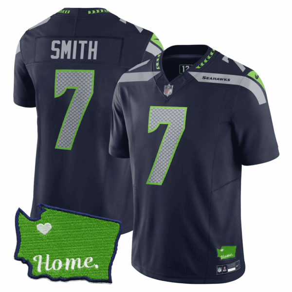 Men’s Seattle Seahawks Washington Home Patch Jersey – All Stitched – Navy – Geno Smith
