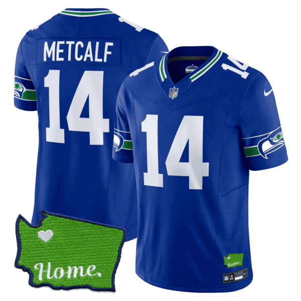 Men’s Seattle Seahawks Washington Home Patch Jersey – All Stitched – Royal – DK Metcalf
