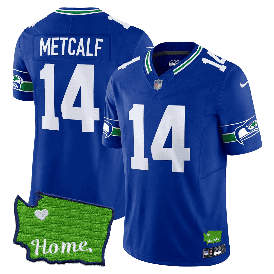 Men’s Seattle Seahawks Washington Home Patch Jersey – All Stitched – Royal – DK Metcalf