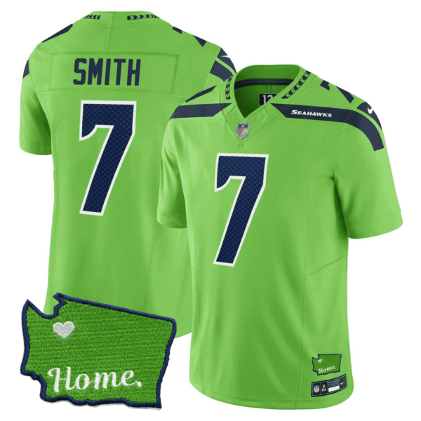 Men’s Seattle Seahawks Washington Home Patch Jersey – All Stitched – Green – Geno Smith