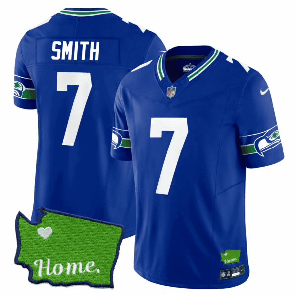 Men’s Seattle Seahawks Washington Home Patch Jersey – All Stitched – Royal – Geno Smith