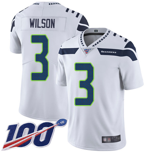 Seahawks #3 Russell Wilson White Men’s Stitched Football 100th Season Vapor Limited Jersey