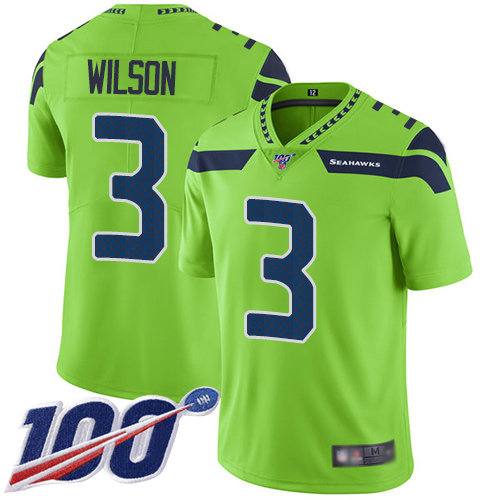 Seahawks #3 Russell Wilson Green Men’s Stitched Football Limited Rush 100th Season Jersey
