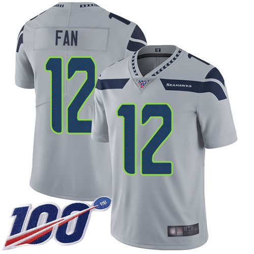 Seahawks #12 Fan Grey Alternate Men’s Stitched Football 100th Season Vapor Limited Jersey