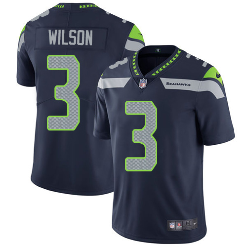 Nike Seattle Seahawks #3 Russell Wilson Steel Blue Team Color Men’s Stitched NFL Vapor Untouchable Limited Jersey
