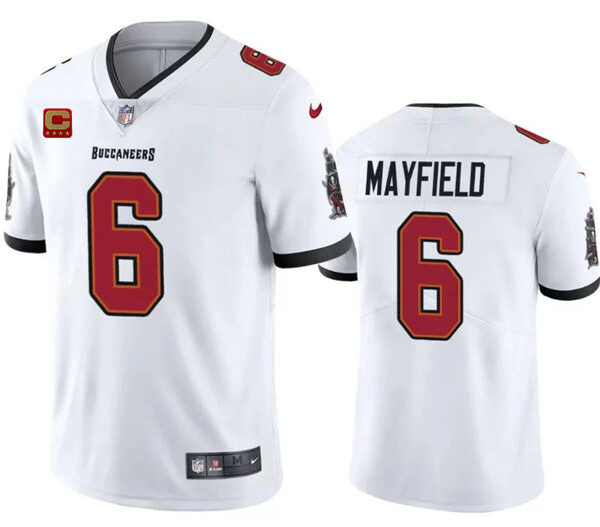 Tampa Bay Buccaneers #6 Baker Mayfield White 2024 With 4 Star C Patch Vapor Jersey