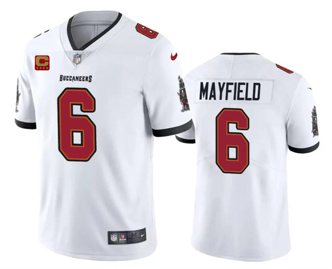 Tampa Bay Buccaneers #6 Baker Mayfield White 2024 With 4 Star C Patch Vapor Jersey