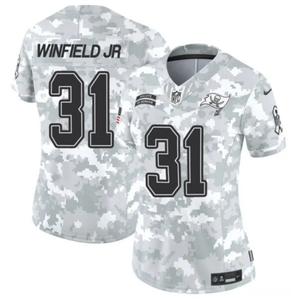 Women Tampa Bay Buccaneers #31 Antoine Winfield Jr 2024 FUSE Arctic Camo Salute To Service Limited Football Stitched Jersey