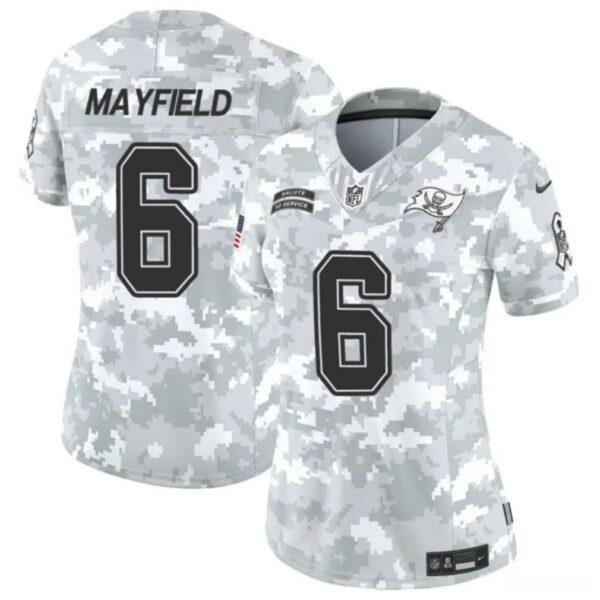 Women Tampa Bay Buccaneers #6 Baker Mayfield 2024 FUSE Arctic Camo Salute To Service Limited Football Stitched Jersey