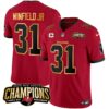 Men’s Buccaneers 2023 NFC South Champions Patch Gold Trim Vapor Jersey – All Stitched – Red – Antoine Winfield Jr