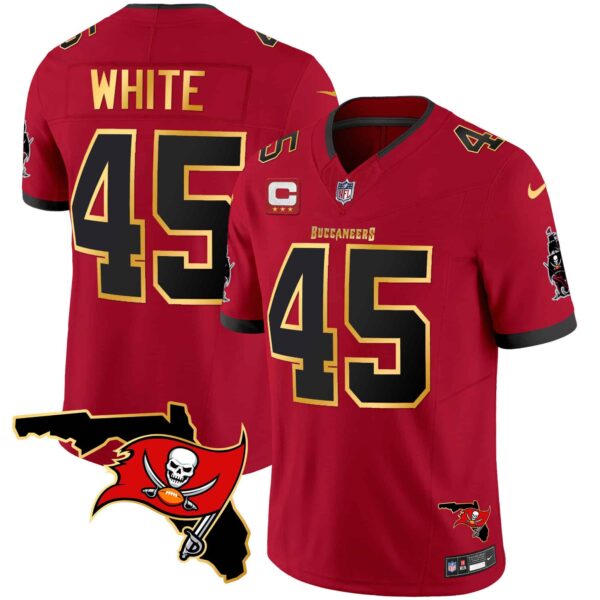 Men’s Buccaneers Florida Patch Gold Trim Vapor Jersey – All Stitched – Red – Devin White