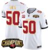 Men’s Buccaneers 2023 NFC South Champions Patch Gold Trim Vapor Jersey – All Stitched – White – Vita Vea