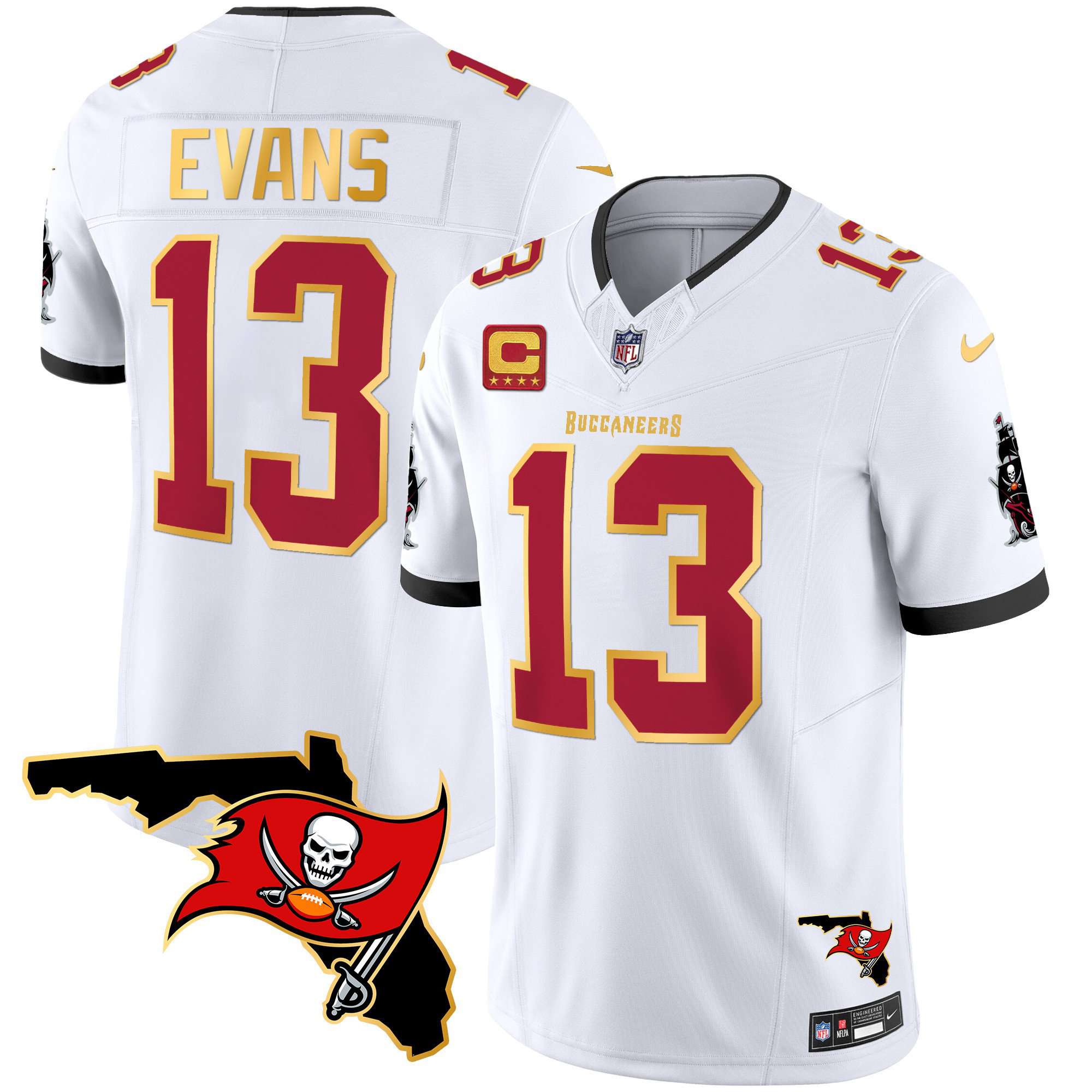 Men’s Buccaneers Florida Patch Gold Trim Vapor Jersey – All Stitched – White – Mike Evans