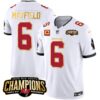 Men’s Buccaneers 2023 NFC South Champions Patch Gold Trim Vapor Jersey – All Stitched – White – Baker Mayfield