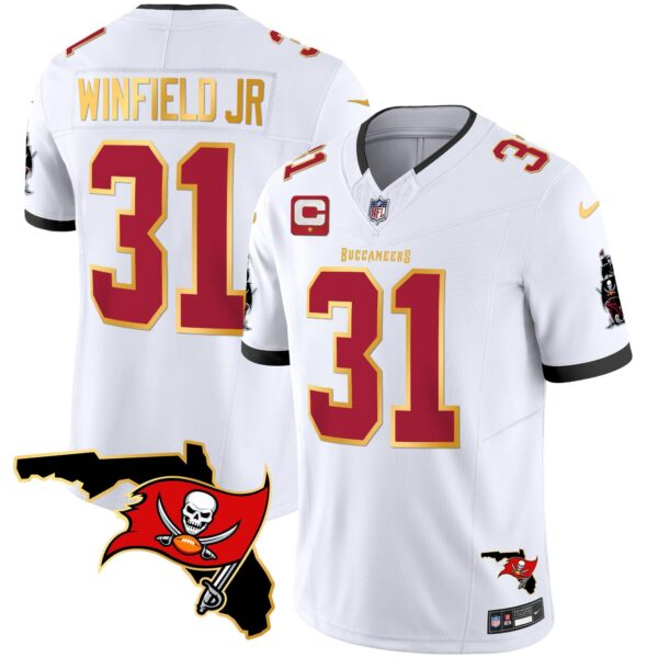 Men’s Buccaneers Florida Patch Gold Trim Vapor Jersey – All Stitched – White – Antoine Winfield Jr.