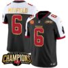 Men’s Buccaneers 2023 NFC South Champions Patch Gold Trim Vapor Jersey – All Stitched – Black Alternate – Baker Mayfield