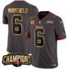 Men’s Buccaneers 2023 NFC South Champions Patch Gold Trim Vapor Jersey – All Stitched – Pewter – Baker Mayfield