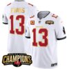Men’s Buccaneers 2023 NFC South Champions Patch Gold Trim Vapor Jersey – All Stitched – White – Mike Evans