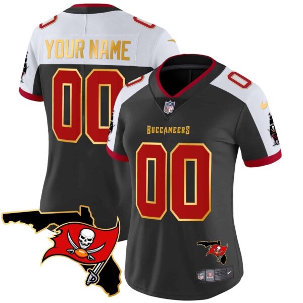Buccaneers Florida Patch Gold Trim Vapor Custom Jersey – All Stitched – Women – Black Alternate