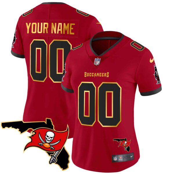 Buccaneers Florida Patch Gold Trim Vapor Custom Jersey – All Stitched – Women – Red