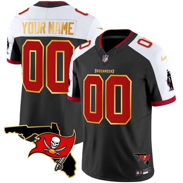 Buccaneers Florida Patch Gold Trim Vapor Custom Jersey – All Stitched – Men – Black Alternate
