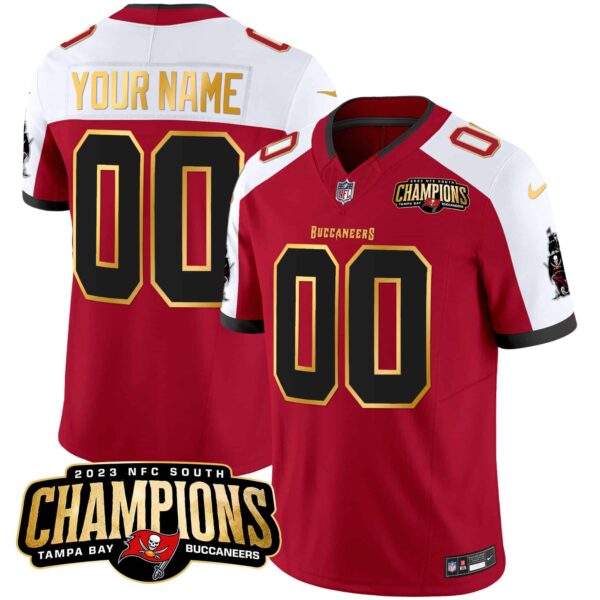 Buccaneers 2023 NFC South Champions Patch Gold Trim Vapor Custom Jersey – All Stitched – Youth – Red Alternate