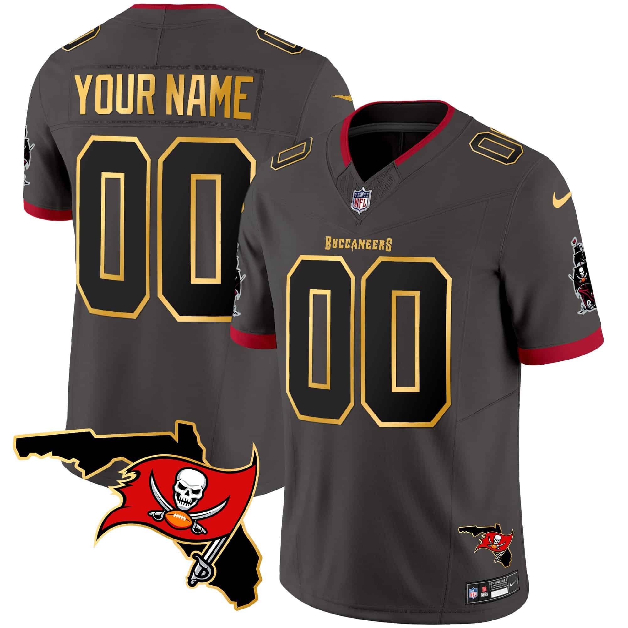 Buccaneers Florida Patch Gold Trim Vapor Custom Jersey – All Stitched – Youth – Pewter