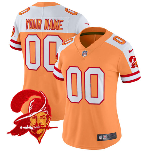 Tampa Bay Buccaneers Throwback Vapor Limited Custom Jersey V2 – All Stitched – Women – Creamsicle Alternate
