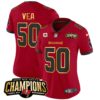 Women’s Buccaneers 2023 NFC South Champions Patch Gold Trim Vapor Jersey – All Stitched – Red – Vita Vea