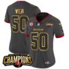 Women’s Buccaneers 2023 NFC South Champions Patch Gold Trim Vapor Jersey – All Stitched – Pewter – Vita Vea
